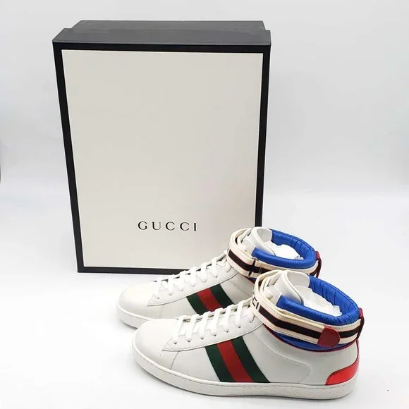 100% Authentic Gucci Ace Stripe High Top Sneaker Unisex - Picture 2 of 11